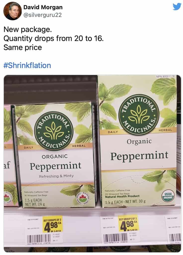 inflation meme - example of shrinkflation tea